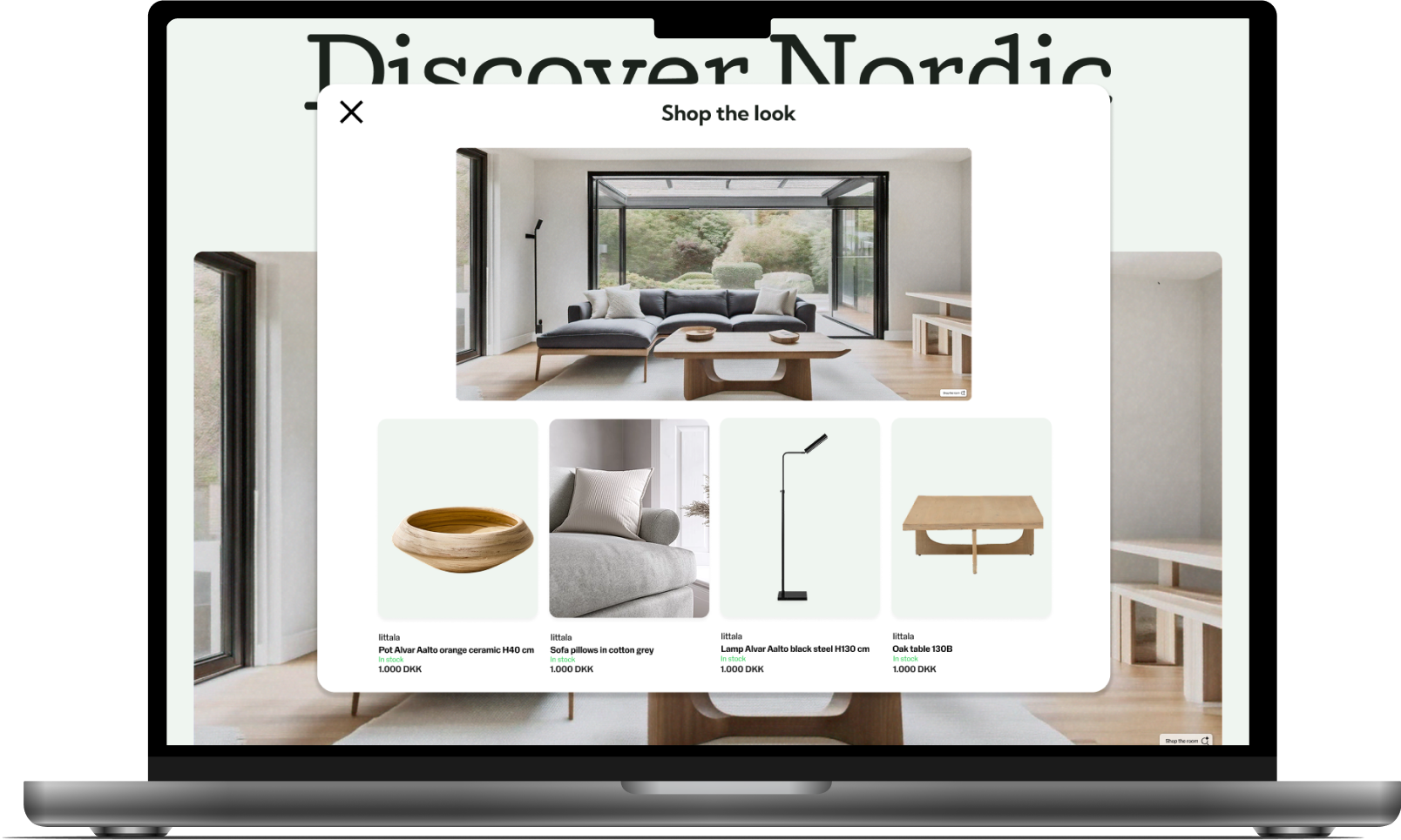 Laptop mockup showing shop the look feature
