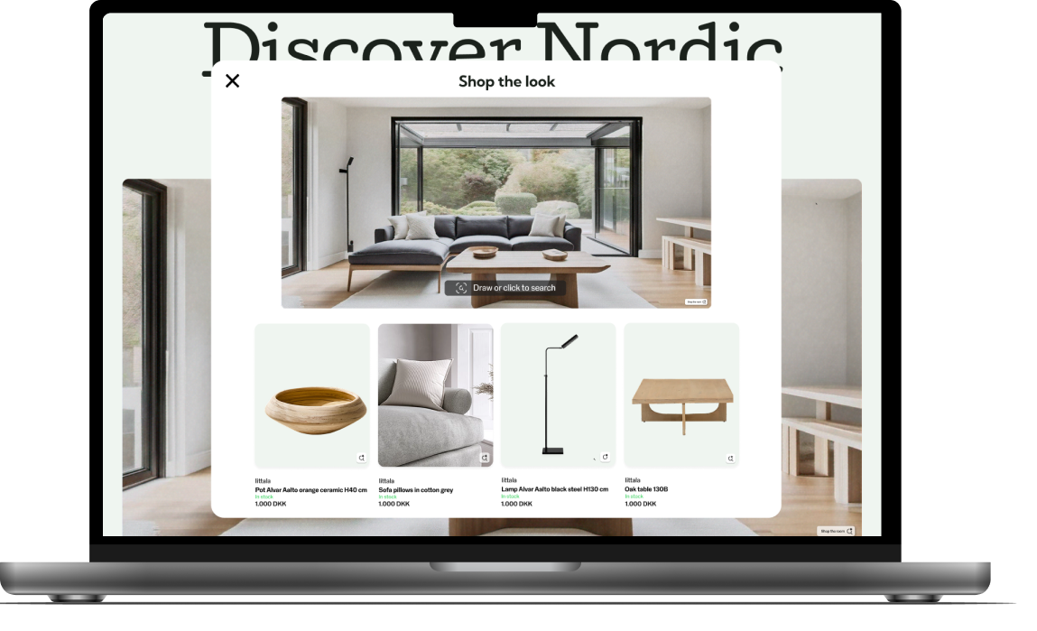 Shop the look feature showing interactive product tagging in lifestyle images